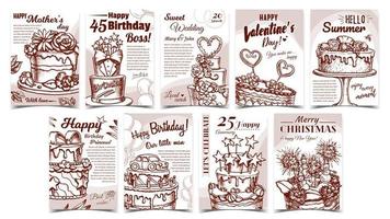 Cake Pie Delicious Collection Posters Set Vector