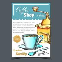Old Manual Coffee Grinder And Cup Poster Vector