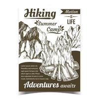 vector de cartel de aventuras deportivas de campamento de verano de senderismo