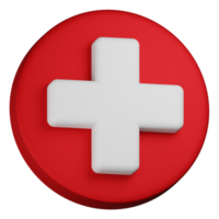 Red circle button with health care emergency aid 3d icon plus white png