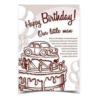 pastel de cumpleaños decorado con vector de banner de coche