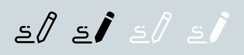 conjunto de iconos de escritura en blanco y negro. Ilustración de vector de signos de pluma.