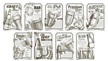 Beer Pub Collection Advertising Posters Set Vector