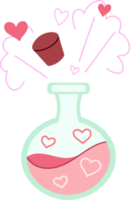 Hand drawn magic love potion bottle with hearts. Doodle in cartoon style. Valentines day. Illustration for design isolated on transparent background. png