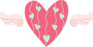 Doodle heart with wings in cartoon style. Valentines day. Illustration for design isolated on transparent background. png