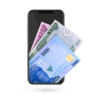 Illustration 3d des notes de naira nigérian à l'intérieur du téléphone mobile png