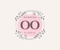 Plantilla de logotipos de monograma de boda con letras iniciales oo, plantillas florales y minimalistas modernas dibujadas a mano para tarjetas de invitación, guardar la fecha, identidad elegante. vector
