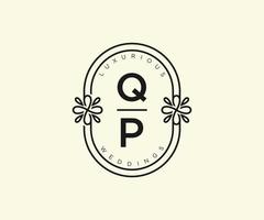 QP Initials letter Wedding monogram logos template, hand drawn modern minimalistic and floral templates for Invitation cards, Save the Date, elegant identity. vector