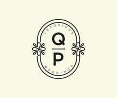 QP Initials letter Wedding monogram logos template, hand drawn modern minimalistic and floral templates for Invitation cards, Save the Date, elegant identity. vector