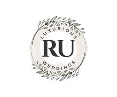 RU Initials letter Wedding monogram logos template, hand drawn modern minimalistic and floral templates for Invitation cards, Save the Date, elegant identity. vector