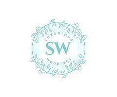 SW Initials letter Wedding monogram logos template, hand drawn modern minimalistic and floral templates for Invitation cards, Save the Date, elegant identity. vector