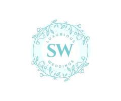 SW Initials letter Wedding monogram logos template, hand drawn modern minimalistic and floral templates for Invitation cards, Save the Date, elegant identity. vector