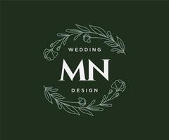 MN Initials letter Wedding monogram logos collection, hand drawn modern minimalistic and floral templates for Invitation cards, Save the Date, elegant identity for restaurant, boutique, cafe in vector