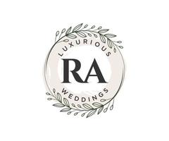 RA Initials letter Wedding monogram logos template, hand drawn modern minimalistic and floral templates for Invitation cards, Save the Date, elegant identity. vector