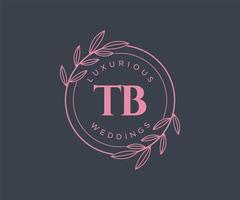 TB Initials letter Wedding monogram logos template, hand drawn modern minimalistic and floral templates for Invitation cards, Save the Date, elegant identity. vector