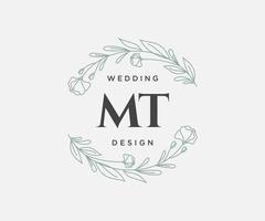 MT Initials letter Wedding monogram logos collection, hand drawn modern minimalistic and floral templates for Invitation cards, Save the Date, elegant identity for restaurant, boutique, cafe in vector