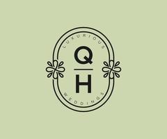 QH Initials letter Wedding monogram logos template, hand drawn modern minimalistic and floral templates for Invitation cards, Save the Date, elegant identity. vector