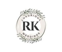 RK Initials letter Wedding monogram logos template, hand drawn modern minimalistic and floral templates for Invitation cards, Save the Date, elegant identity. vector