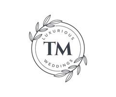 TM Initials letter Wedding monogram logos template, hand drawn modern minimalistic and floral templates for Invitation cards, Save the Date, elegant identity. vector