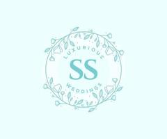SS Initials letter Wedding monogram logos template, hand drawn modern minimalistic and floral templates for Invitation cards, Save the Date, elegant identity. vector