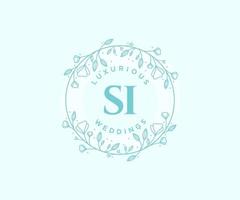 plantilla de logotipos de monograma de boda con letras iniciales si, plantillas florales y minimalistas modernas dibujadas a mano para tarjetas de invitación, guardar la fecha, identidad elegante. vector