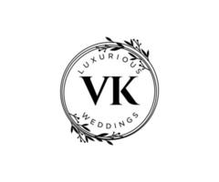 VK Initials letter Wedding monogram logos template, hand drawn modern minimalistic and floral templates for Invitation cards, Save the Date, elegant identity. vector