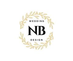 NB Initials letter Wedding monogram logos collection, hand drawn modern minimalistic and floral templates for Invitation cards, Save the Date, elegant identity for restaurant, boutique, cafe in vector