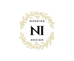 NI Initials letter Wedding monogram logos collection, hand drawn modern minimalistic and floral templates for Invitation cards, Save the Date, elegant identity for restaurant, boutique, cafe in vector