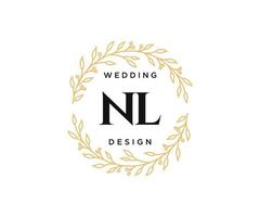 NL Initials letter Wedding monogram logos collection, hand drawn modern minimalistic and floral templates for Invitation cards, Save the Date, elegant identity for restaurant, boutique, cafe in vector