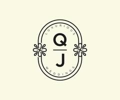QJ Initials letter Wedding monogram logos template, hand drawn modern minimalistic and floral templates for Invitation cards, Save the Date, elegant identity. vector