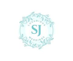 SJ Initials letter Wedding monogram logos template, hand drawn modern minimalistic and floral templates for Invitation cards, Save the Date, elegant identity. vector
