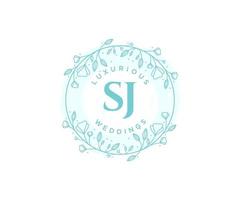 SJ Initials letter Wedding monogram logos template, hand drawn modern minimalistic and floral templates for Invitation cards, Save the Date, elegant identity. vector