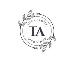 TA Initials letter Wedding monogram logos template, hand drawn modern minimalistic and floral templates for Invitation cards, Save the Date, elegant identity. vector