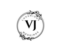 plantilla de logotipos de monograma de boda con letras iniciales vj, plantillas florales y minimalistas modernas dibujadas a mano para tarjetas de invitación, guardar la fecha, identidad elegante. vector