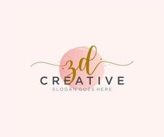 initial ZD Feminine logo beauty monogram and elegant logo design, handwriting logo of initial signature, wedding, fashion, floral and botanical with creative template. vector