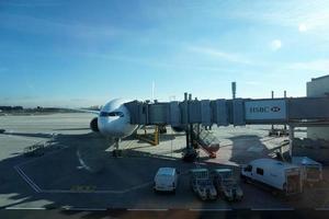 PARIS, FRANCE - MARCH 6 2018  - paris airport landing and loading cargo and passenger photo