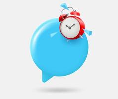 Speech cloud with alarm clock. 3d vector isolated illustration