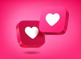 Red buttons with heart symbol. Fall in love concept. 3d vector illustration