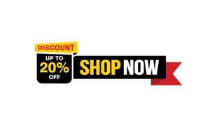 20 Percent SHOP NOW offer, clearance, promotion banner layout with sticker style. vector