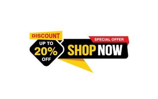 20 Percent SHOP NOW offer, clearance, promotion banner layout with sticker style. vector