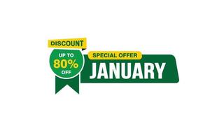 80 Percent JANUARY discount offer, clearance, promotion banner layout with sticker style. vector