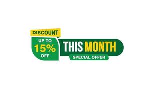 15 Percent THIS MONTH offer, clearance, promotion banner layout with sticker style. vector