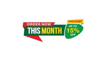 15 Percent THIS MONTH offer, clearance, promotion banner layout with sticker style. vector