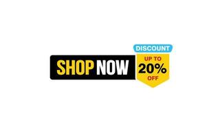 20 Percent SHOP NOW offer, clearance, promotion banner layout with sticker style. vector