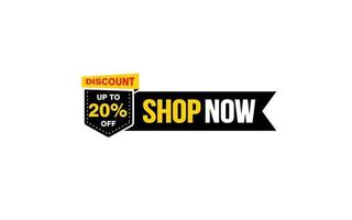 20 Percent SHOP NOW offer, clearance, promotion banner layout with sticker style. vector