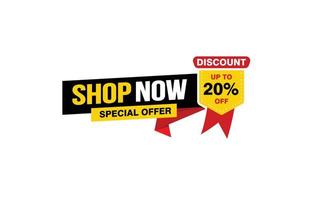 20 Percent SHOP NOW offer, clearance, promotion banner layout with sticker style. vector