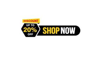 20 Percent SHOP NOW offer, clearance, promotion banner layout with sticker style. vector