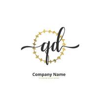 qd escritura a mano inicial y diseño de logotipo de firma con círculo. hermoso diseño de logotipo escrito a mano para moda, equipo, boda, logotipo de lujo. vector