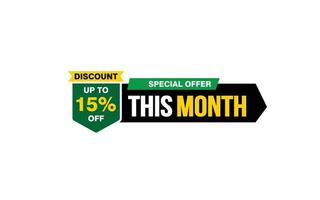 15 Percent THIS MONTH offer, clearance, promotion banner layout with sticker style. vector