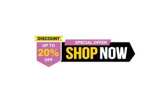 20 Percent SHOP NOW offer, clearance, promotion banner layout with sticker style. vector